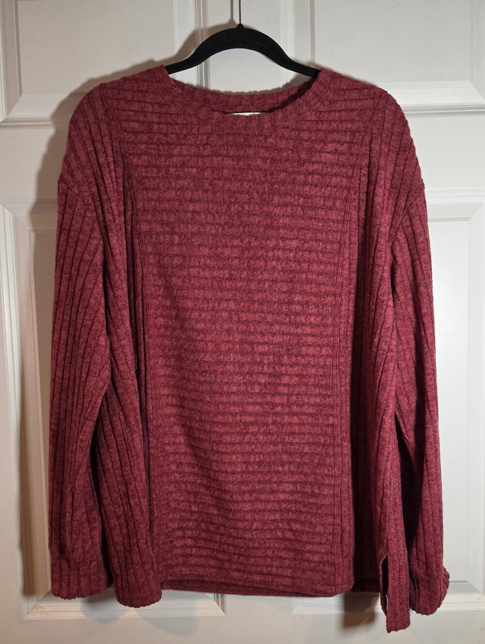 Glamaker Soft Ribbed Crewneck Sweater Top - Burgundy XL
